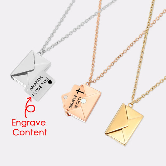 Custom Text Love Letter Envelope Pendant Confession Locket Necklace Jewelry Special Gifts For Women Teens Girlfriend Wife Lover